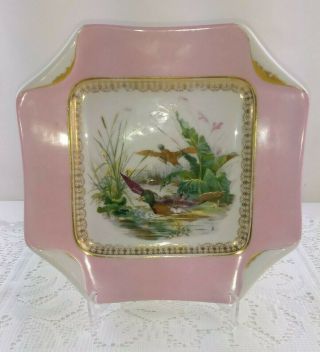Limoges Duck Hand Painted Gold Trim Pink Porcelain Plate French Haviland Vintage