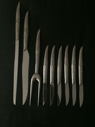 Vintage Inox Italy Stainless Steel Knife Carving Fork Holiday Reindeer 9 Pc Set