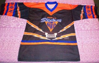 Vintage Sheffield Steelers Logo Ice Hockey Shirt - Black Orange Blue