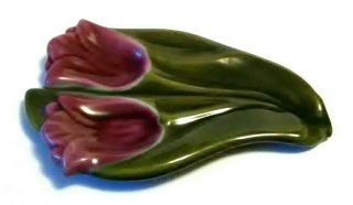 Vintage Ceramic Spoon Rest Hand Painted Purple Tulip Flowers
