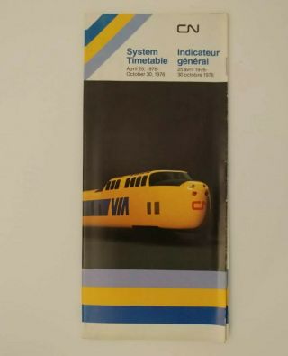 Vintage 1976 Cn Via Train System Timetable Schedule Pamphlet Canada