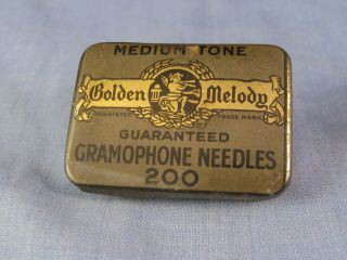 Vintage Gramophone Vinyl Lp Record Needles Tin Golden Melody Medium Gold Tone