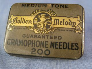 VINTAGE GRAMOPHONE VINYL LP RECORD NEEDLES TIN GOLDEN MELODY MEDIUM GOLD TONE 4