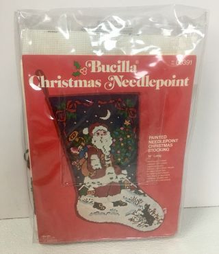 Vintage Bucilla Santa Bunny 3d Needlepoint Christmas Stocking Kit 60391