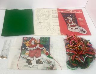 Vintage BUCILLA Santa Bunny 3D Needlepoint Christmas Stocking Kit 60391 2