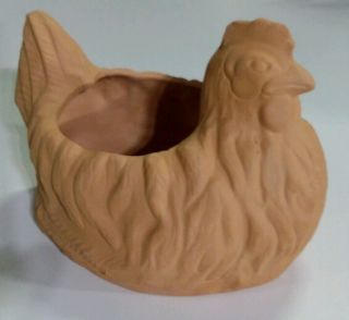 Vtg Thomas Ceramics Terra Cotta Clay Pottery Small Chicken/hen/rooster Planter