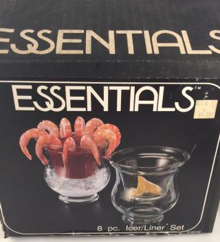 Vintage Essentials Glass Icer & Liner Set Shrimp Cocktail Boxed Set Of 4 Bowls