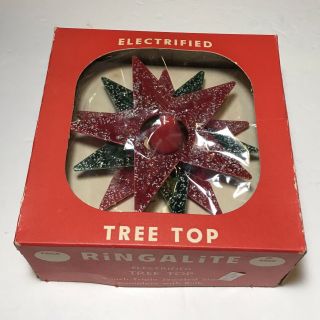 Vintage Ringalite Christmas Tree Topper Box Red & Green Glitter Star