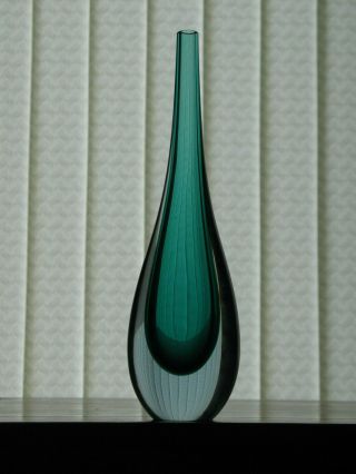 Murano Glass Vintage Sommerso Green Teardrop Vase 26cms Tall