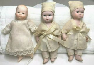 3 Vintage Miniature Bisque Porcelain Jointed Baby Dolls