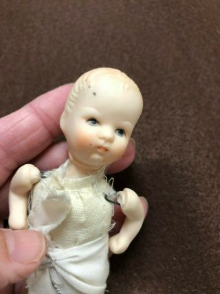 3 Vintage Miniature BISQUE PORCELAIN Jointed Baby Dolls 3