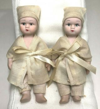 3 Vintage Miniature BISQUE PORCELAIN Jointed Baby Dolls 6