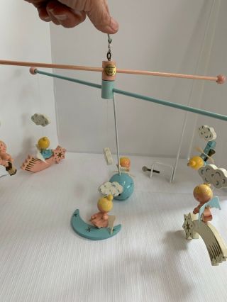 Vintage Baby Mobile 1950 Hand Painted Irmi Nursery Wooden Crib Ornament Angels