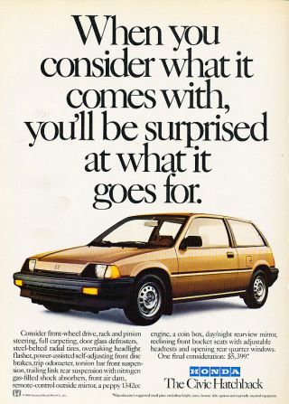 1985 Honda Civic Hatchback - Surprise - Classic Vintage Advertisement Ad D27