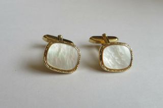 Vintage 1950s Made In West Germany Gold Tone & Mother Of Pearl Mens Cufflinks