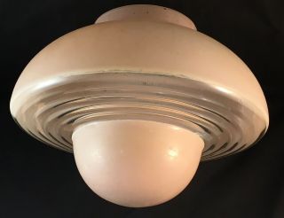 Vintage Ufo Pink Glass Lamp Light Shade With Partial Clear Glass Diffuser