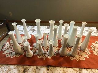 Set Of 20 Vintage White Milk Glass Vases,  Wedding