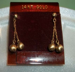Vintage 14k Yellow Brushed Gold Ball On Chain Drop Dangle Earrings