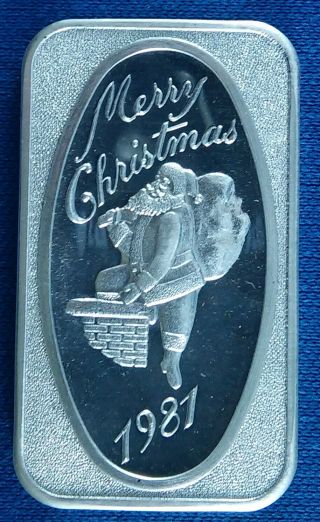 Vintage 1981 Merry Christmas 1 Ounce.  999 Silver Art Bar - Dahlonega