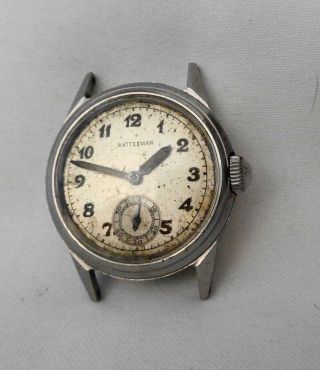 Vintage Men ' s Swiss Movado Ratterman Military Style Stainless Wristwatch 15j 2