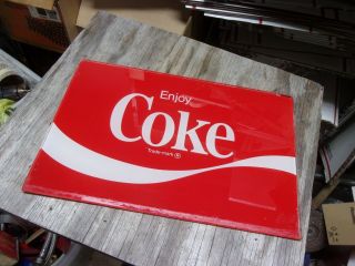 Vtg Antique Glass Coca Cola Enjoy Coke Advertising Sign Vending Machine Plaque