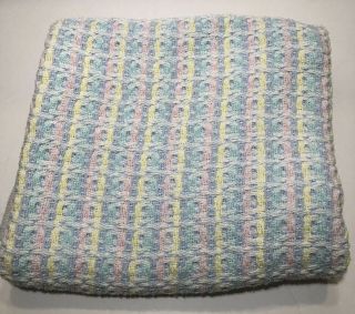 Wpl 1675 Vtg Basket Weave Pastel Baby Blanket 100 Cotton Beacon Blue Pink Green