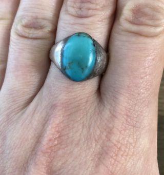 Vintage Navajo Artisan Signed P.  Panteah Sterling Silver & Turquoise Ring