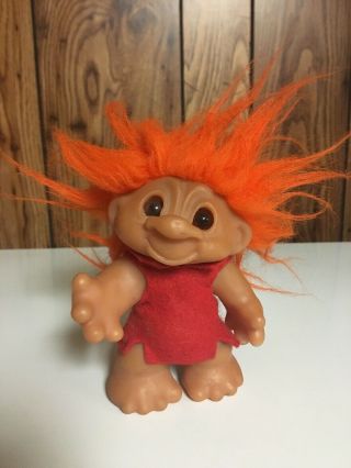Vintage 1967 Th Dam Design 5” Troll Doll Orange Hair Red Tunic D.  A.  M.  Denmark