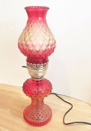 Vintage Boudoir Hobnail Cranberry Opalescent Glass Lamp Electric