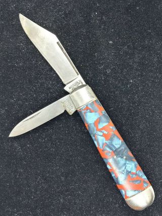 Vintage Hammer Brand 2 Blade Folding Pocket Knife Red Blue Scales Flakes 2170537