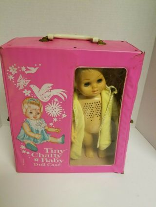 Vintage 1962 Tiny Chatty Baby Doll,  Case & Outfits