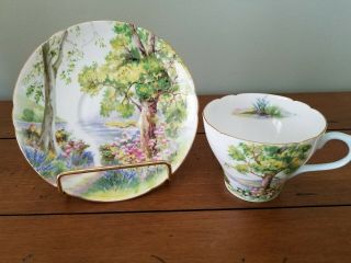 Shelley Vintage Bone China Tea Cup And Saucer " Woodland " From England 13348.