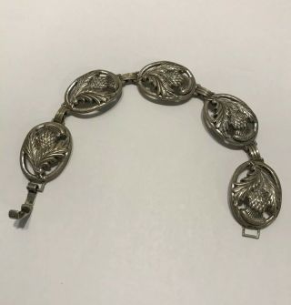 Vintage Danecraft Sterling Silver 925 Thistle Panel Link Bracelet 7.  5”