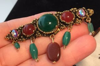 Vintage Jewellery Gorgeous Jade Glass Cabochon Pendant Drop Brooch