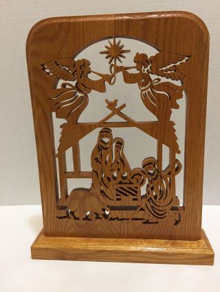 Vtg Hand Carved One Piece Maple Christmas Nativity Stable Wooden Manger Crèche