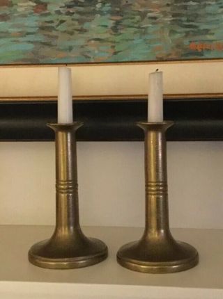 Pair Vintage Early American Heavy Brass Candlesticks