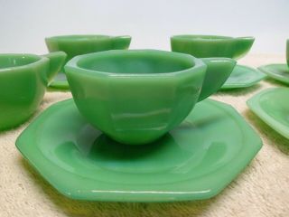 Vintage Jadeite Jadite Child ' s Toy Tea Set Octagon Saucers,  Cups,  Sugar,  Creamer 2