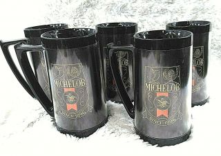 Set Of 5 Vintage Michelob Beer Thermo Serve Plastic Mugs 16 Oz Insulated Mugs