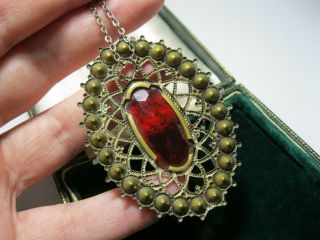 Antique Vintage Art Deco Jewellery Rainbow Crystal Rhinestone Pendant Necklace 6