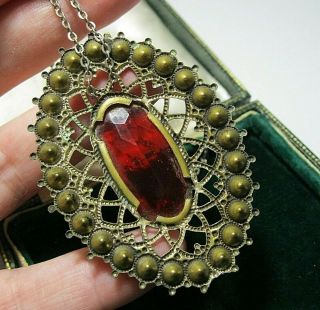 Antique Vintage Art Deco Jewellery Rainbow Crystal Rhinestone Pendant Necklace 7
