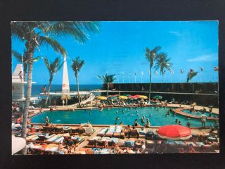Vintage Postcard C1957 Seville Hotel Pool Cabana Club Miami Beach,  Fl (21106)