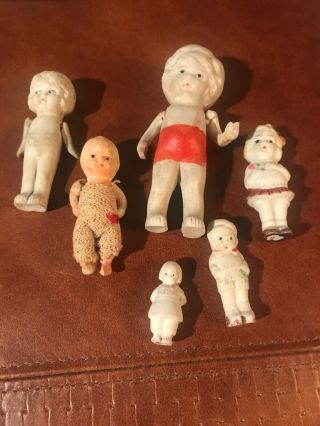 6 Vintage Bisque Porcelain Jointed Made In Japan Kewpie Dolls Miniatures