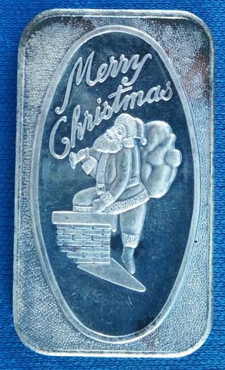 Vintage Merry Christmas - Santa In Chimney - 1 Ounce.  999 Silver Art Bar