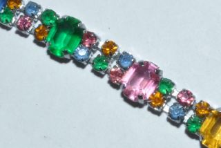 Gorgeous Vintage Art Deco Czechslovakian Multicoloured Stone Set Bracelet