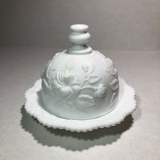 Vintage Milk Glass Butter Cheese Dome Covered Dish Embossed Floral 6 " Tall Vtg