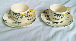 Vintage 1950 Brexton England South Pacific Cups & Saucers X 2 Pattern 5765
