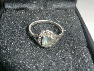 Lovely Vintage Hallmarked Silver Ring With Gemstone & Diamonds - Size O - P