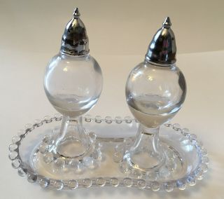 Vintage Imperial Glass Candlewick Art Deco Salt & Pepper Shakers With Tray