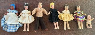 Set Of Vintage Mini Flagg Family Dolls Including Rare African American Maid