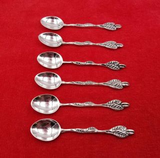 Set Of 6 Vintage Silverplate Figural Coffee Bean & Leaf Demitasse Spoons 3 3/4 "